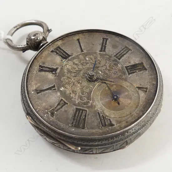 19THC SILVER GENTS FANCY POCKET WATCH A.F no glass not working