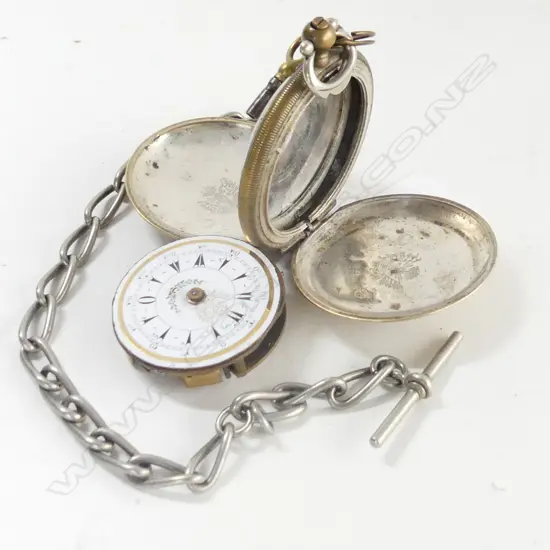 ANTIQUE TURKISH MARKET POCKET WATCH A.F & SILVER FOB CHAIN L.340mm