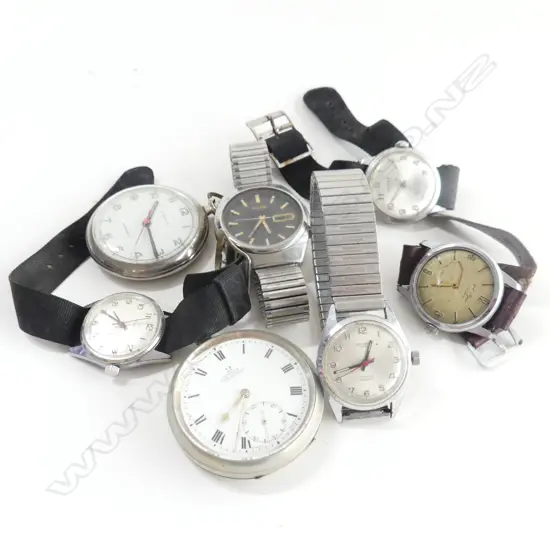 7 VINTAGE GENTS WATCHES SOME FAULTED: 5 wrist & 2 pocket