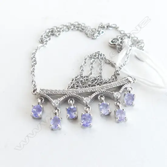 TANZANITE, CRYSTAL & 925 SILVER PRINCESS STYLE NECKLACE