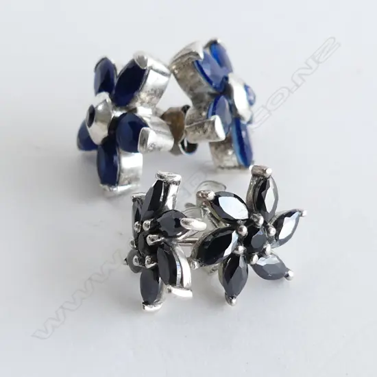 2 PR STUD EARRINGS; CRYSTAL & 925 SILVER & LOLITE & 925 SILVER