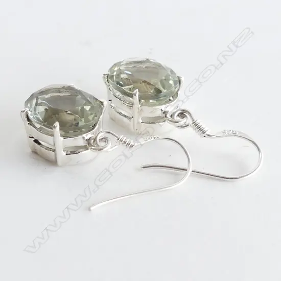 GREEN AMETHYST, DOUBLE CROWN,  925 SILVER DROP EARRINGS
