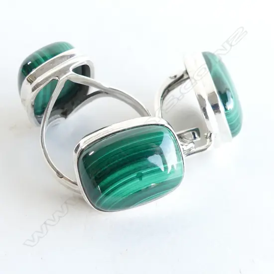 MALACHITE & 925 SILVER RING & EARRINGS WITH EURO STYLE LOCK