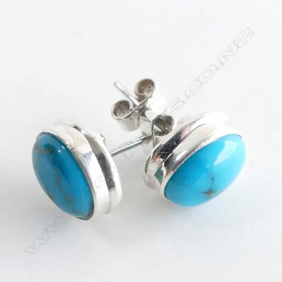 TURQUOISE, DOUBLE CROWN & 925 SILVER STUD EARRINGS