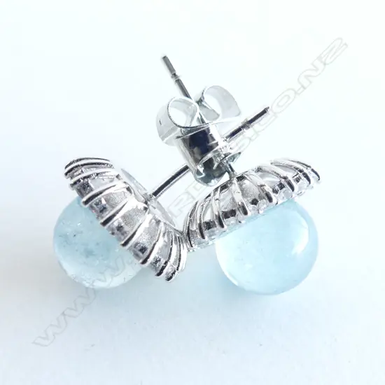 AQUAMARINE, CRYSTAL & 925 SILVER STUD EARRINGS 