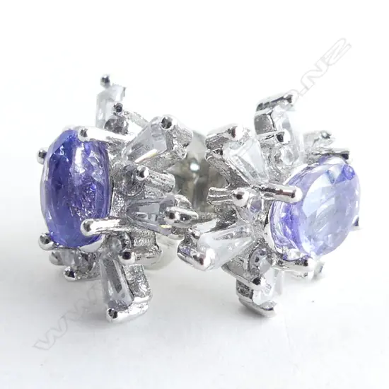 TANZANITE, CRYSTAL & 925 SILVER STUD EARRINGS