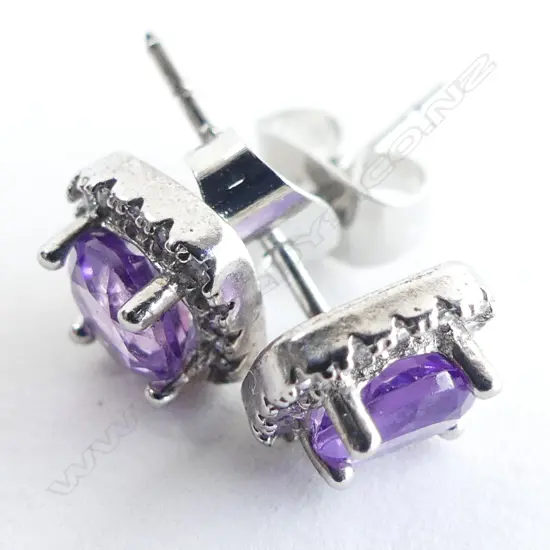 AMETHYST, CRYSTAL & 925 SILVER STUD EARRINGS