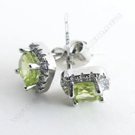 PERIDOT, CRYSTAL & 925 SILVER STUD EARRINGS