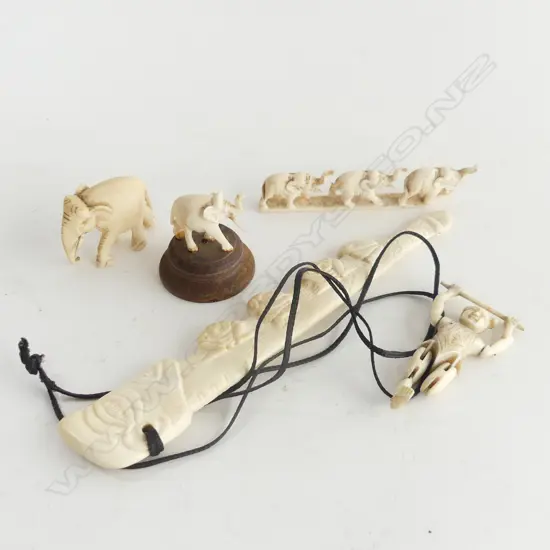 BAG LOT IVORY ELEPHANTS & BONE PCS
