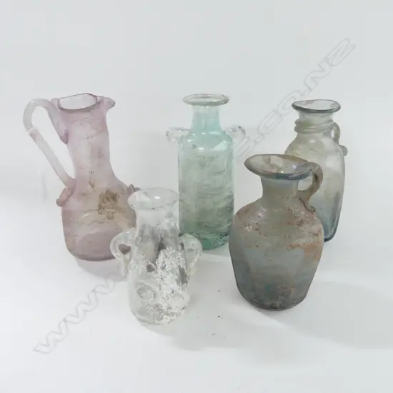 5 PCES OLD GLASS INCL. PINK JUG H.190mm