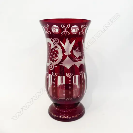 ETCHED RED CRYSTAL VASE H.305mm
