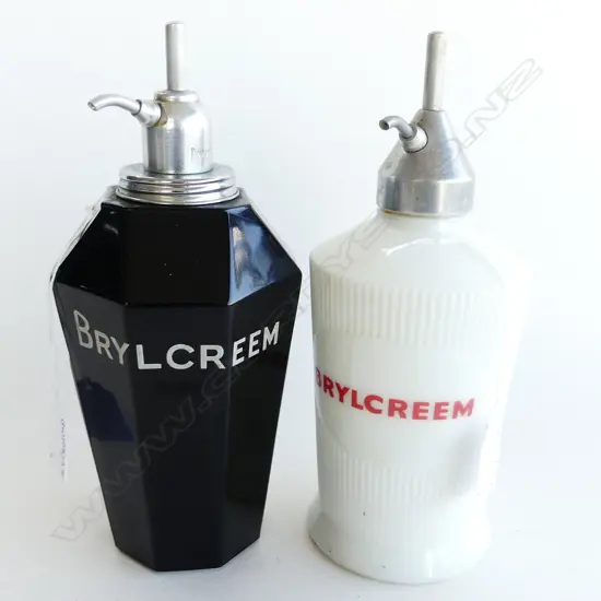 2 VINTAGE GLASS BRYLCREAM DISPENCERS H220MM0