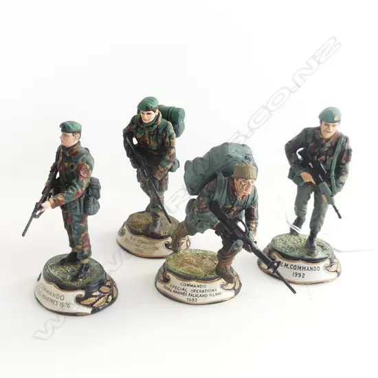 4 CHAS. C STADDEN HAND PAINTED MILITARY COMMANDO FIGURES; FALKLAND ISLANDS ETC H.100mm