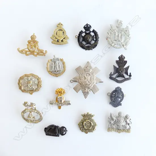 14 ASST. MILITARY BADGES; MOST UK WWI INFANTRY CAP BADGES (SOME RESTRIKE)