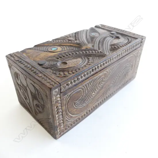 CARVED WOODEN MAORI BOX L.200mm