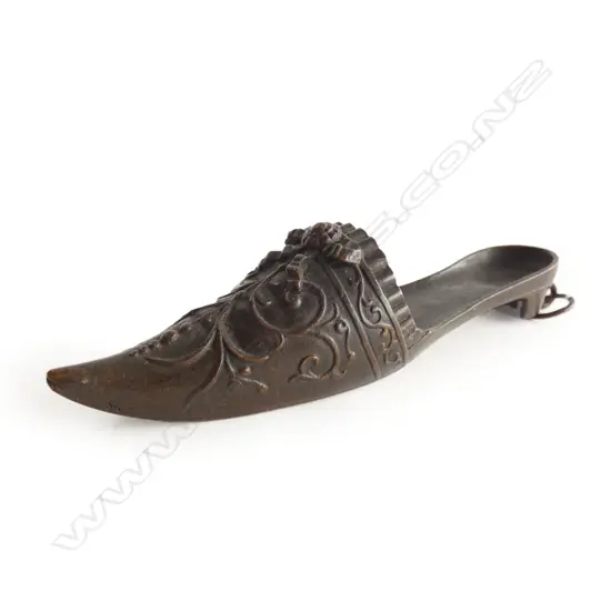 OLD EUROPEAN (FRENCH) BRONZE FANCY SMALL SHOE, WALL HANGING, L.130mm