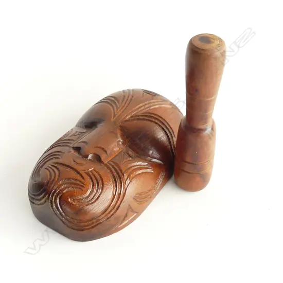 HAND CARVED MATAI TIMBER KORURU MASK 