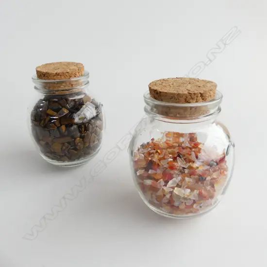 Two jars of semi precious stone chips