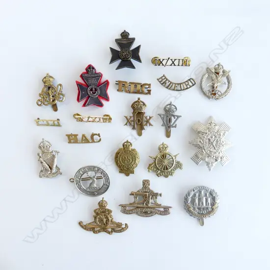 20 ASST. MOSTLY UK WWI CAP BADGES, LETTERING ETC (SOME RESTRIKES)