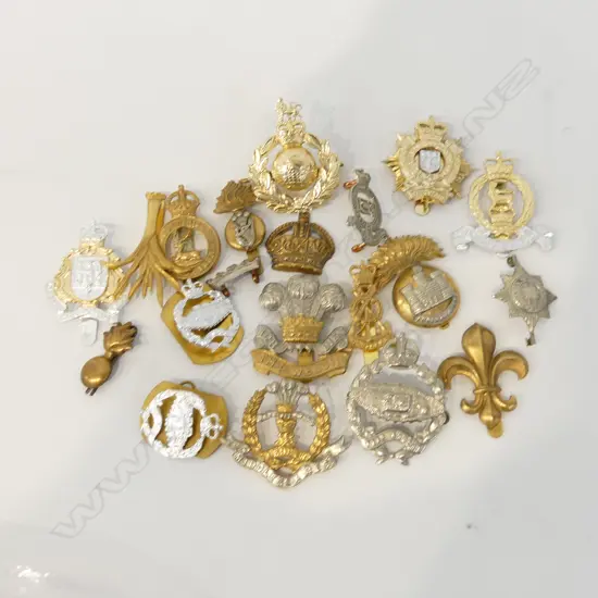 20 ASST. MOSTLY UK WWI MILITARY CAP BADGES (SOME RESTRIKES) ETC