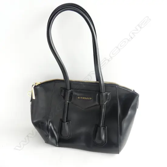 BLACK LEATHER GIVENCHY HANDBAG W.350mm appears genuine - lock & key inside