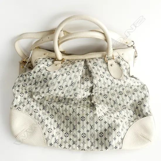 WHITE 'LOUIS VUITTON' COPY HANDBAG (worn) W.400mm
