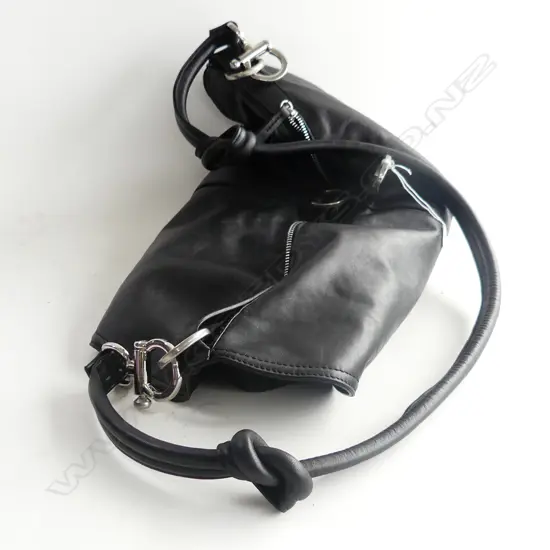 'TAYLOR' DESIGNER BLACK LEATHER SHOULDER/ HANDBAG fold over crescent form