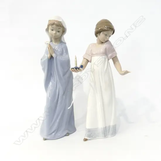2 NAO FIGURINES; GIRL PRAYING (H. 275MM) + GIRL WITH CANDLE (A/F) (H. 265MM)
