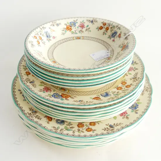 COPELAND SPODE 'ROYAL JASMINE'; 6 DINNER PLATES 265mm dia, 6 SIDE, 6 CEREAL BOWLS