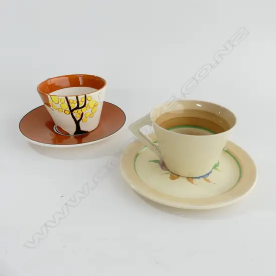 2 CLARICE CLIFF CUP & SAUCER DUOS; 1 REPRO
