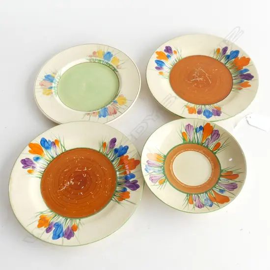 4 CLARICE CLIFF CROCUS SIDE PLATES / SAUCER 180mm dia