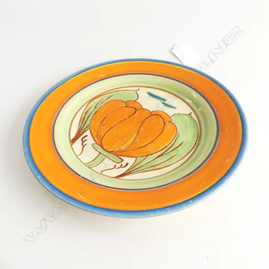 CLARICE CLIFF FANTASTIQUE SIDE PLATE; ORANGE FLOWER 200mm dia scratches