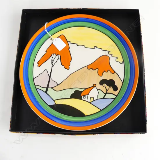 REPRODUCTION HAND PAINTED WEDGWOOD CLARICE CLIFF BIZARRE PLATE 80/200 305mm dia, BOXED w. CERTIFICATE