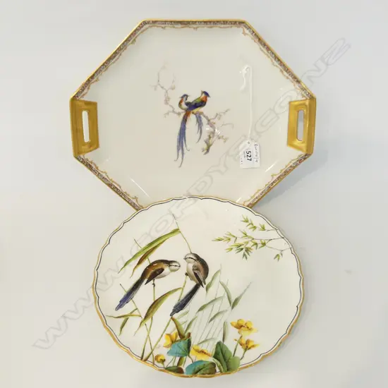 2 HANDLED LIMOGE BIRD PLATE DIA280 &PORCLAIN  HANDPAINTED BIRD PLATE DIA225MM
