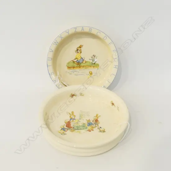 CROWN LYNN BUNNY BABY PLATE DIA190MM & STAFF BUNNY BABY PLATE DIA170MM