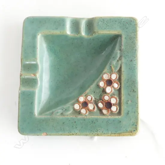 OLIVE JONES ASHTRAY 95x95mm signed to base - 3 small glaze chips