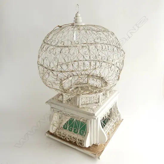 ANTIQUE FRENCH WHITE PAINTED BIRD CAGE H.600mm