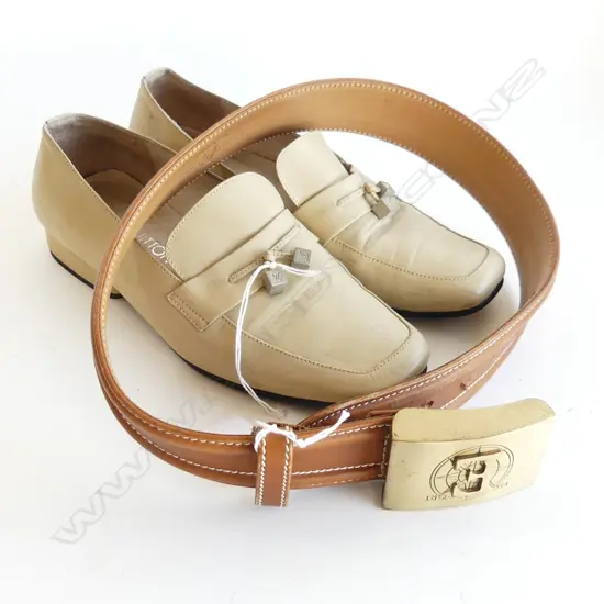 PR LOUIS VUITTON WOMANS LOAFERS c.1980s SIZE 37 + ESCADA ITALIAN LEATHER BELT 750mm max waist