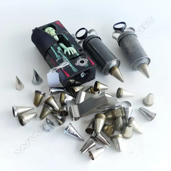 CHEFS ICING TOOLS & VINTAGE TINPLATE 'COFFIN BANK'