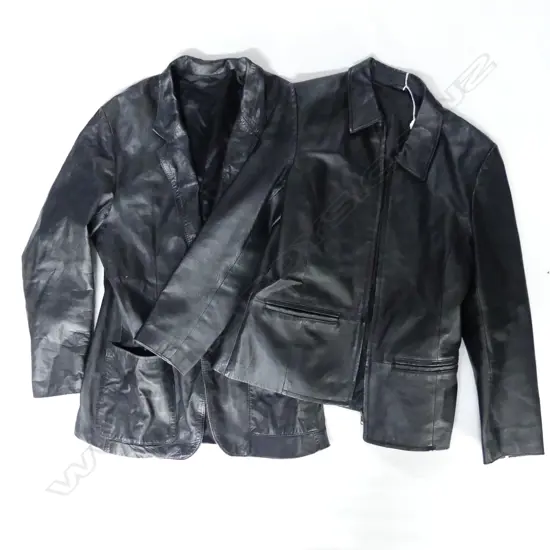 2 LADY'S BLACK LEATHER JACKETS: 1 SIZE 10 presume the other the same