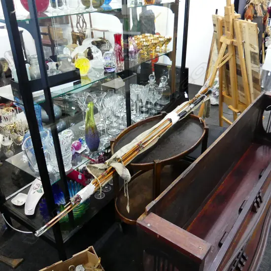 BUNCH ASST VINTAGE WOODEN FISHING RODS, NO REELS