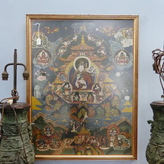 LG OLD NEPALESE THANGKA PAINTING - GILT FRAME 760x570mm