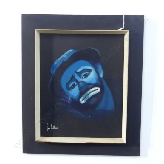 SAD CLOWN, OIL ON BOARD, SIGNED  390 X 490MM