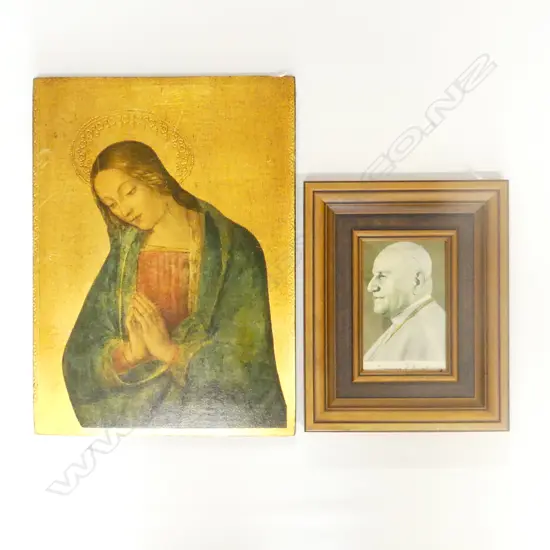 FRAMED PICTURE OF POPE  H260MM & ICON OF MARY H380MM