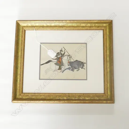 INDIAN MUGHAL W/C HUNTING SCEENE SIGNED VERSO 150x190mm