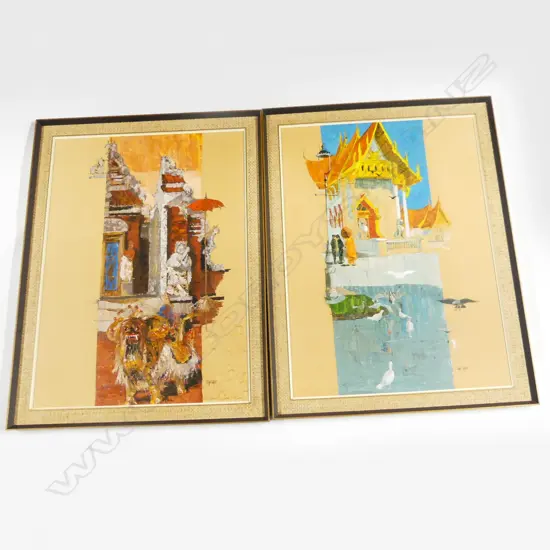 2 JOHN CASTLE ORIENTAL ABSTRACT MIXED MEDIA ON BOARD ARTWORKS 735x535mm