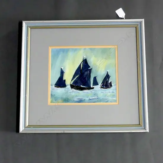 E.W. (UK), Three boats at sea, W/C, signed, 190mm x 220mm