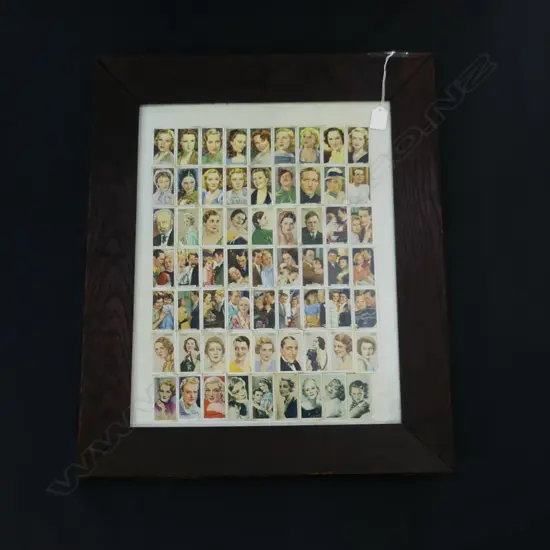 LG OAK FRAMED MONTAGE OF CIGARETTE CARDS - MOVIES STARS  530 X 630 INCL FRAME