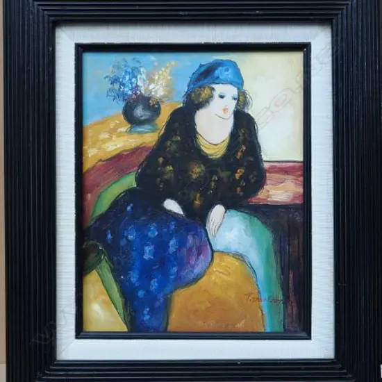 T. DANTOP (MEXICO), SEATED LADY WITH FLOWERS, OIL ON CANVAS, SIGNED, 390mm x 350mm