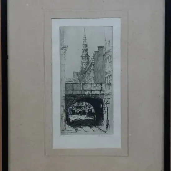PETER GRAHAM, R.A. (UK 1836-1921), ST BRIDE'S CHURCH SPIRE LONDON, ETCHING, SIGNED, 200mm x 100mm